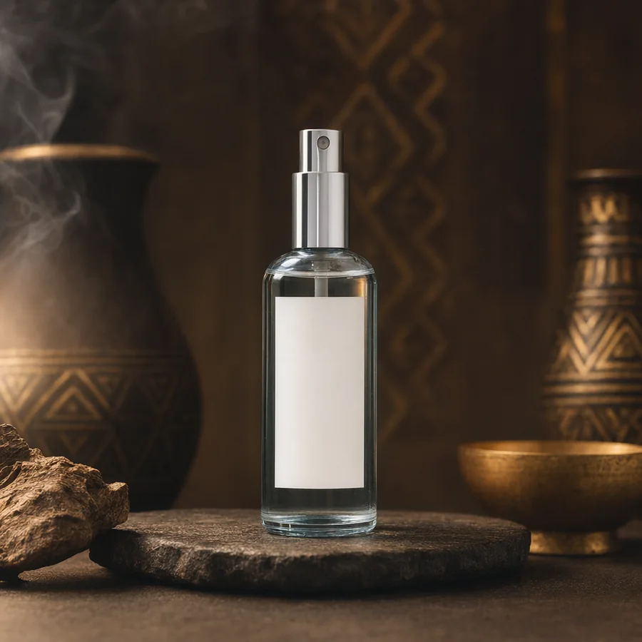 Flacon spray de parfum de purification en verre clair légèrement bleuté