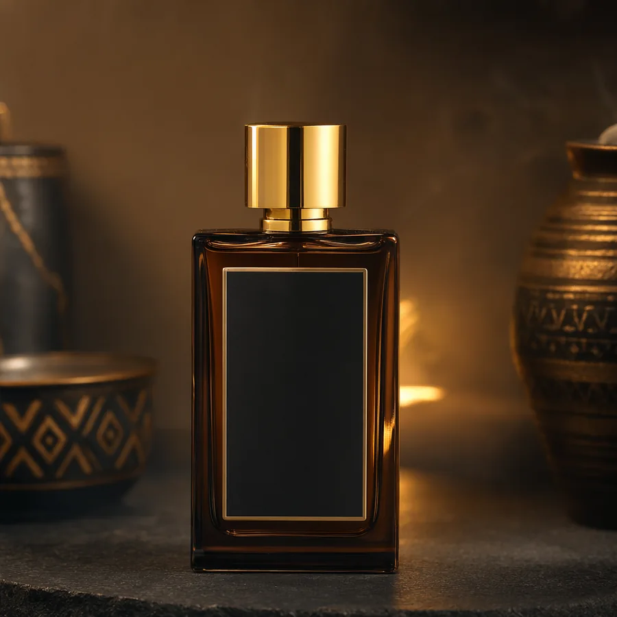 Flacon de parfum de déblocage en verre fumé brun avec bouchon doré